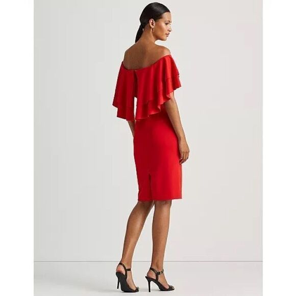 LAUREN RALPH LAUREN NWT RED Crepe Off-the-Shoulder Cocktail Dress 2 - Picture 4 of 8